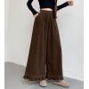 imagechouyatou Womens Elastic Waist Corduroy Wide Leg Pants Flare Bell Bottom Long Palazzo Pants Culottes with PocketsCoffee