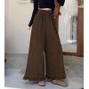 imagechouyatou Womens Elastic Waist Corduroy Wide Leg Pants Flare Bell Bottom Long Palazzo Pants Culottes with PocketsCoffee