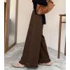 imagechouyatou Womens Elastic Waist Corduroy Wide Leg Pants Flare Bell Bottom Long Palazzo Pants Culottes with PocketsCoffee