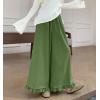 imagechouyatou Womens Elastic Waist Corduroy Wide Leg Pants Flare Bell Bottom Long Palazzo Pants Culottes with PocketsLight Green