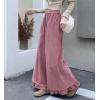 imagechouyatou Womens Elastic Waist Corduroy Wide Leg Pants Flare Bell Bottom Long Palazzo Pants Culottes with PocketsPink