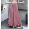 imagechouyatou Womens Elastic Waist Corduroy Wide Leg Pants Flare Bell Bottom Long Palazzo Pants Culottes with PocketsPink