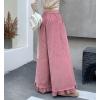 imagechouyatou Womens Elastic Waist Corduroy Wide Leg Pants Flare Bell Bottom Long Palazzo Pants Culottes with PocketsPink