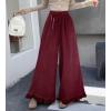 imagechouyatou Womens Elastic Waist Corduroy Wide Leg Pants Flare Bell Bottom Long Palazzo Pants Culottes with PocketsWine Red