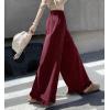 imagechouyatou Womens Elastic Waist Corduroy Wide Leg Pants Flare Bell Bottom Long Palazzo Pants Culottes with PocketsWine Red