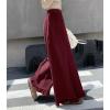imagechouyatou Womens Elastic Waist Corduroy Wide Leg Pants Flare Bell Bottom Long Palazzo Pants Culottes with PocketsWine Red