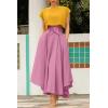 imagechouyatou Womens Elegant High Waisted Side Slit Irregular Bohemian Maxi Skirt with PocketsPink