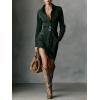 imagechouyatou Womens Long Sleeve Faux Suede Shirt Dress Casual Lapel Button Down Tunic Shift Mini Dresses with BeltBlackish Green