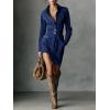 imagechouyatou Womens Long Sleeve Faux Suede Shirt Dress Casual Lapel Button Down Tunic Shift Mini Dresses with BeltBlue