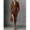 imagechouyatou Womens Long Sleeve Faux Suede Shirt Dress Casual Lapel Button Down Tunic Shift Mini Dresses with BeltBrown