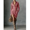 imagechouyatou Womens Long Sleeve Faux Suede Shirt Dress Casual Lapel Button Down Tunic Shift Mini Dresses with BeltPink