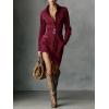 imagechouyatou Womens Long Sleeve Faux Suede Shirt Dress Casual Lapel Button Down Tunic Shift Mini Dresses with BeltWine Red