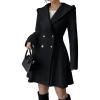 imagechouyatou Women Winter Double Breasted Hooded Wool Coat Casual ALine Wool Trench Coat Peacoat with HoodBlack