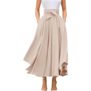 imagechouyatou Womens Elegant High Waisted Side Slit Irregular Bohemian Maxi Skirt with PocketsApricot
