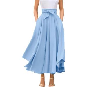 imagechouyatou Womens Elegant High Waisted Side Slit Irregular Bohemian Maxi Skirt with PocketsLight Blue