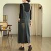 imagechouyatou Women Baggy Adjustable Strap Distressed Denim Overall Dress Splicing Pinafore Jean Tank DressBlue