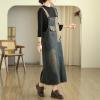 imagechouyatou Women Baggy Adjustable Strap Distressed Denim Overall Dress Splicing Pinafore Jean Tank DressBlue