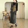 imagechouyatou Women Baggy Adjustable Strap Distressed Denim Overall Dress Splicing Pinafore Jean Tank DressBlue