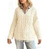 imagechouyatou Women Fall Notch VNeck Cable Knit Pullover Sweater Loose Winter Chunky Cozy Sweater Jumper TopBeige