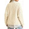 imagechouyatou Women Fall Notch VNeck Cable Knit Pullover Sweater Loose Winter Chunky Cozy Sweater Jumper TopBeige
