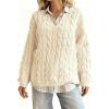 imagechouyatou Women Fall Notch VNeck Cable Knit Pullover Sweater Loose Winter Chunky Cozy Sweater Jumper TopBeige