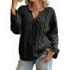 imagechouyatou Women Fall Notch VNeck Cable Knit Pullover Sweater Loose Winter Chunky Cozy Sweater Jumper TopBlack