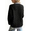 imagechouyatou Women Fall Notch VNeck Cable Knit Pullover Sweater Loose Winter Chunky Cozy Sweater Jumper TopBlack