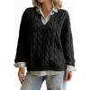 imagechouyatou Women Fall Notch VNeck Cable Knit Pullover Sweater Loose Winter Chunky Cozy Sweater Jumper TopBlack