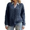 imagechouyatou Women Fall Notch VNeck Cable Knit Pullover Sweater Loose Winter Chunky Cozy Sweater Jumper TopDark Blue