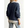 imagechouyatou Women Fall Notch VNeck Cable Knit Pullover Sweater Loose Winter Chunky Cozy Sweater Jumper TopDark Blue
