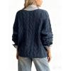 imagechouyatou Women Fall Notch VNeck Cable Knit Pullover Sweater Loose Winter Chunky Cozy Sweater Jumper TopDark Blue