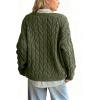 imagechouyatou Women Fall Notch VNeck Cable Knit Pullover Sweater Loose Winter Chunky Cozy Sweater Jumper TopGreen