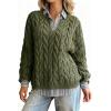 imagechouyatou Women Fall Notch VNeck Cable Knit Pullover Sweater Loose Winter Chunky Cozy Sweater Jumper TopGreen