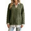 imagechouyatou Women Fall Notch VNeck Cable Knit Pullover Sweater Loose Winter Chunky Cozy Sweater Jumper TopGreen