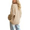 imagechouyatou Women Fall Notch VNeck Cable Knit Pullover Sweater Loose Winter Chunky Cozy Sweater Jumper TopKhaki