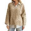 imagechouyatou Women Fall Notch VNeck Cable Knit Pullover Sweater Loose Winter Chunky Cozy Sweater Jumper TopKhaki