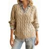 imagechouyatou Women Fall Notch VNeck Cable Knit Pullover Sweater Loose Winter Chunky Cozy Sweater Jumper TopKhaki