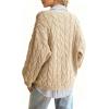 imagechouyatou Women Fall Notch VNeck Cable Knit Pullover Sweater Loose Winter Chunky Cozy Sweater Jumper TopKhaki