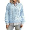 imagechouyatou Women Fall Notch VNeck Cable Knit Pullover Sweater Loose Winter Chunky Cozy Sweater Jumper TopLight Blue