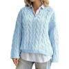 imagechouyatou Women Fall Notch VNeck Cable Knit Pullover Sweater Loose Winter Chunky Cozy Sweater Jumper TopLight Blue
