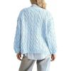 imagechouyatou Women Fall Notch VNeck Cable Knit Pullover Sweater Loose Winter Chunky Cozy Sweater Jumper TopLight Blue