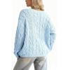 imagechouyatou Women Fall Notch VNeck Cable Knit Pullover Sweater Loose Winter Chunky Cozy Sweater Jumper TopLight Blue