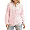 imagechouyatou Women Fall Notch VNeck Cable Knit Pullover Sweater Loose Winter Chunky Cozy Sweater Jumper TopPink