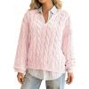 imagechouyatou Women Fall Notch VNeck Cable Knit Pullover Sweater Loose Winter Chunky Cozy Sweater Jumper TopPink
