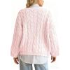 imagechouyatou Women Fall Notch VNeck Cable Knit Pullover Sweater Loose Winter Chunky Cozy Sweater Jumper TopPink