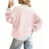 imagechouyatou Women Fall Notch VNeck Cable Knit Pullover Sweater Loose Winter Chunky Cozy Sweater Jumper TopPink