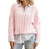 imagechouyatou Women Fall Notch VNeck Cable Knit Pullover Sweater Loose Winter Chunky Cozy Sweater Jumper TopPink