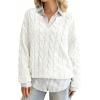 imagechouyatou Women Fall Notch VNeck Cable Knit Pullover Sweater Loose Winter Chunky Cozy Sweater Jumper TopWhite