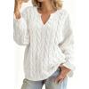 imagechouyatou Women Fall Notch VNeck Cable Knit Pullover Sweater Loose Winter Chunky Cozy Sweater Jumper TopWhite
