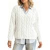 imagechouyatou Women Fall Notch VNeck Cable Knit Pullover Sweater Loose Winter Chunky Cozy Sweater Jumper TopWhite